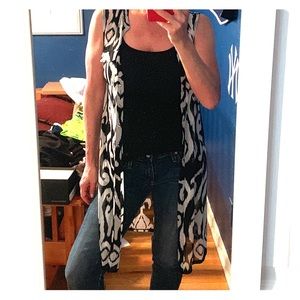 INC Blk&White midi printed tunic crystal buttons